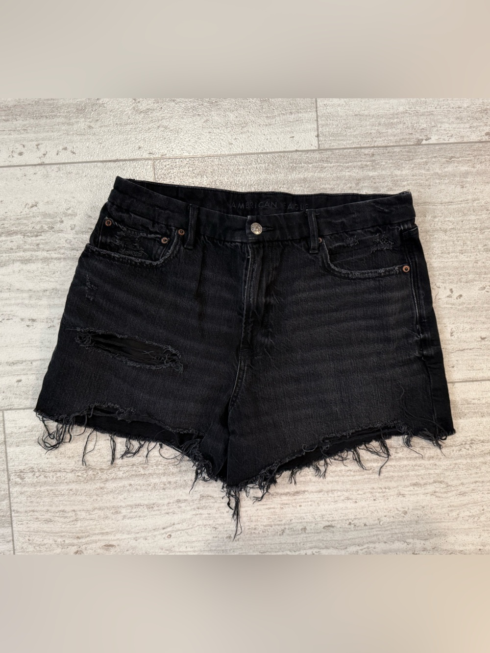 AE Black Denim Cutoff Shorts Women’s 12 Frayed Hem Festival Summer